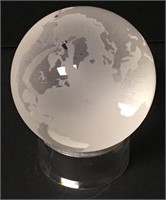 Tiffany & Co. Etched Crystal Globe Paperweight 3"