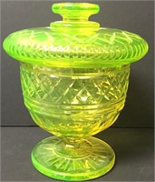 Antique Uranium Vaseline Glass Acorn Lidded Bowl