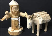 Signed Carved Wood Santo & Donkey 5"