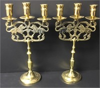 2 Antique Brass Lion Of Judah Candle Holders