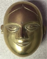 Vintage 4" Solid Brass Face Trinket Box