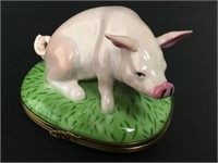 Limoges Porcelain Trinket Box Pig & Truffle