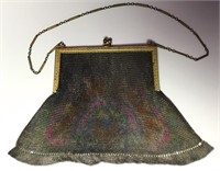 1830s Metal Mesh Peacock Feather Color Purse