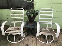 4pc Swivel Rocker Chairs, Table & Faux Plant
