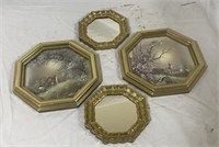 4pc Gold Toned Framed Art & Mirrors