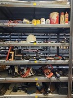 CONTENTS OF SHELF - DRILLS, GRINDER, SAWS, PAINT