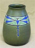 Ephraim Faience Pottery Prairie Dragonfly Vase.