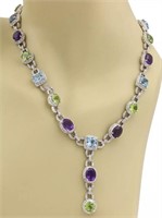 56.37 Cts Diamond Multicolor Gems 14 Kt Necklace