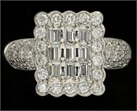 1.20 Cts Diamond Baguette Cluster Halo Ring 18 Kt