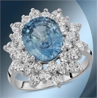 AIGL $ 9732 Blue Zircon Diamond Ring 14 Kt