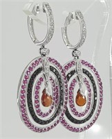 Le Vian 18 Kt Diamond Sapphire Rubellite Earrings
