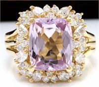 8.49 Cts Natural Kunzite Diamond Ring 14 Kt
