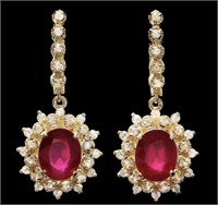 AIGL $ 8400 9.90 Cts Ruby Diamond Earrings 14 Kt
