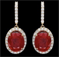 Certified 14.50 cts Ruby & Diamond 14k Earrings
