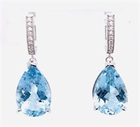 17.71 cts Aquamarine & Diamond 14k Gold Earrings