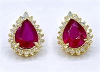 7.99 cts Ruby & Diamond 14k Yellow Gold Earrings