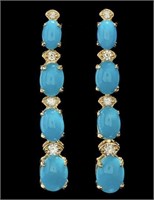 Certified 14k Gold 5.85 cts Turquoise & Diamond