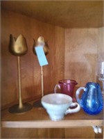 Brass Candle Holders,Blown glass Pitchers &tea Cup