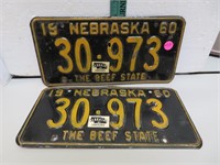 Pr of 1960 Nebraska License Plates 30-973 (1 with