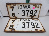 Pair of 1958 Iowa License Plate Set 78-3792