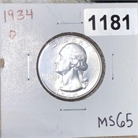1934-D Washington Silver Quarter GEM BU