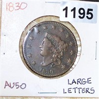 1830 Coronet Head Large Cent ABOUT UNC
