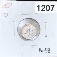 1851-O Three Cent Silver CHOICE AU