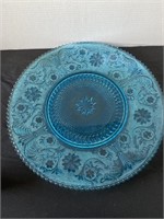 Blue glass serving plate