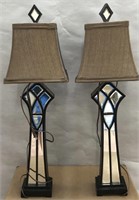 Pair of Tall Mirrored Base Table Lamps