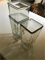 Three Glass Vases 9in Tall