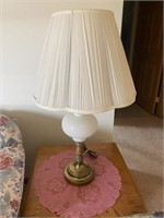 Pair of Milk Glass Table Lamps & Hanging Basket