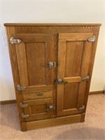 Antique 3 Door Oak Ice Box, 50"H Top is 21"x 36"