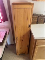 Pine Single Door Cabinet & Contents 53"H x 12"W
