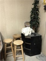 Stools, Christmas Tree And Cabinet