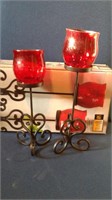 RED WROUGHT CANDLE HOLDER
