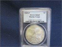 2005-P 1oz Silver Dollar Marine Corps PCGS MS69