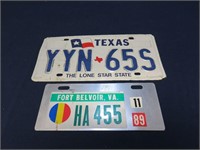 Lot of 2 License Plates Texas Belvoir VA