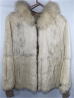 White Rabbit Fur Zip Up Coat w/ Hood
