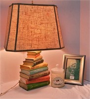 Vintage Book Lamp, Candle & Frame