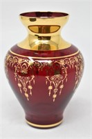 Vecchia Murano Ruby Red & Gold Glass Vase-Italy