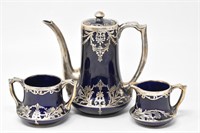 LENOX Antique 3Pc Cobalt Blue & Silver Tea Set