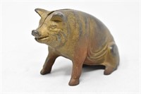 1920's Gold Cast Iron "Sitting Pig" Coin Bank