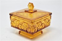 Vintage Amber Glass Honey Bee Design Candy Dish