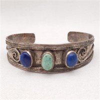 Silver Cuff w/ Lapis & Turquoise