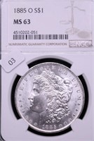 1885 O MORGAN DOLLAR NGC MS63