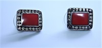 STERLING SILVER RED STONE EAR RINGS