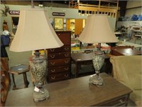 PAIR OF MARBLE LIKE LAMPS W/SHADES