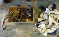 BOX OF CHAINS AND HARNESS
