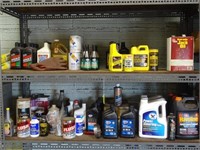 TWO SHELVES OF AUTO OIL AND MORE