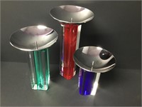 Modern Signed Glass Candle Holders